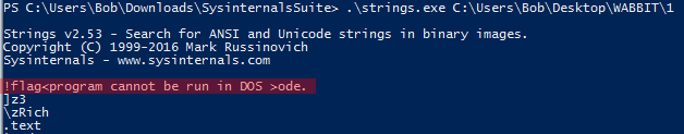 Using SysInternal’s strings.exe