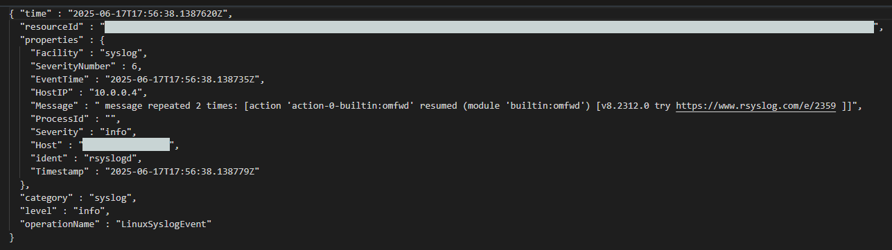 Syslog log format in Event Hub 